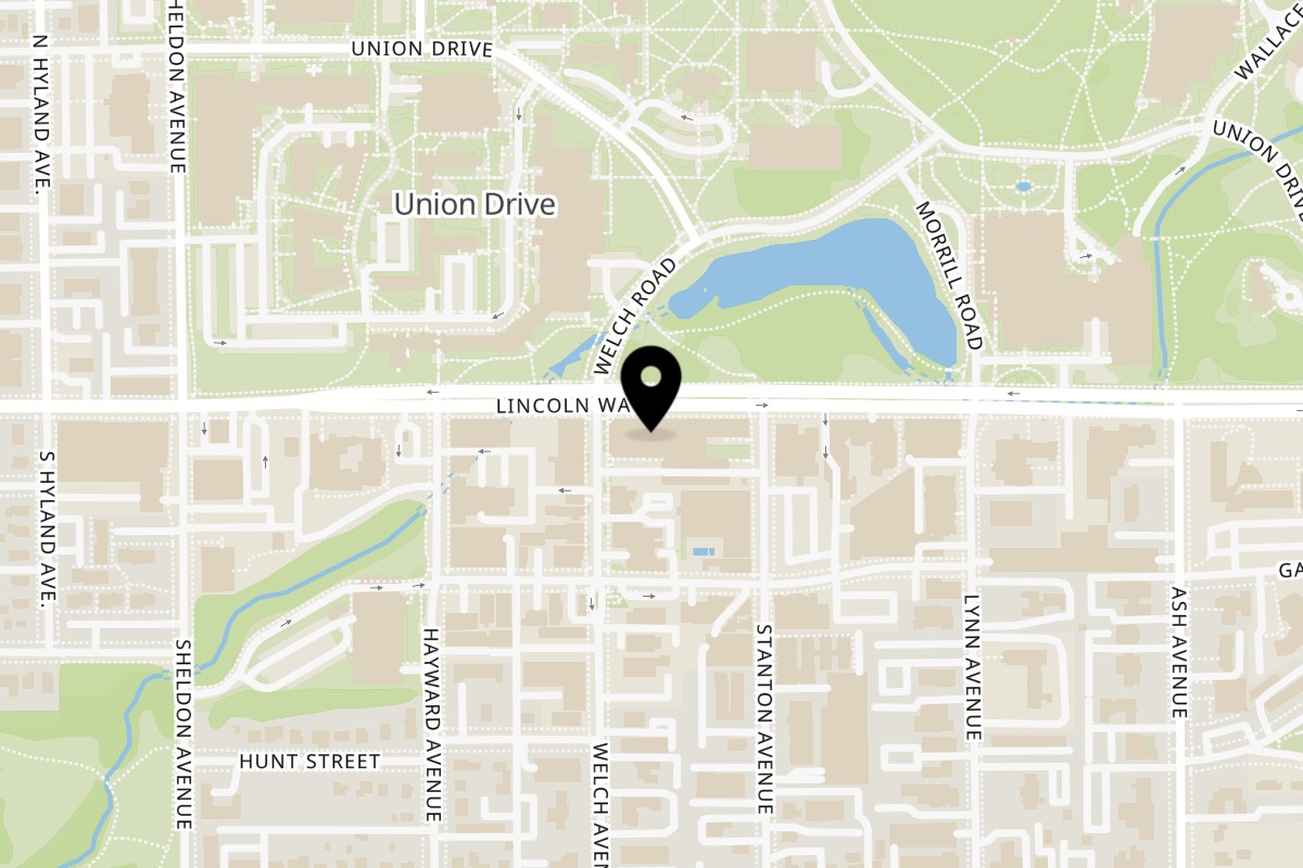 Map showing the location of The Coop Chicken Fingers Ames on 2420 Lincoln Way Suite 103 in Ames